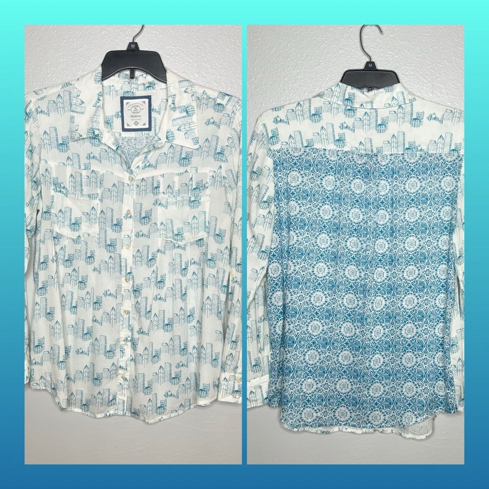 Style & Co. White and Blue Lightweight Summer Cooling Button Down/Up Shirt